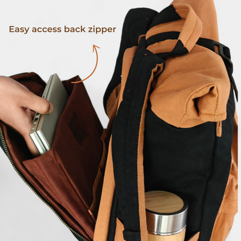 Armadillo Backpack - Charcoal Black - Water Resistant Canvas Flaptop Travel Backpack