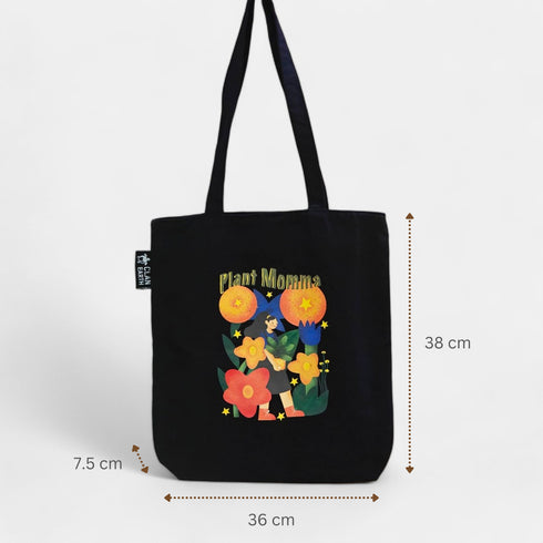 Plant Momma Canvas Zipper Tote Bags - Black | Crafted in India | Zipped tote bag | DTF Print