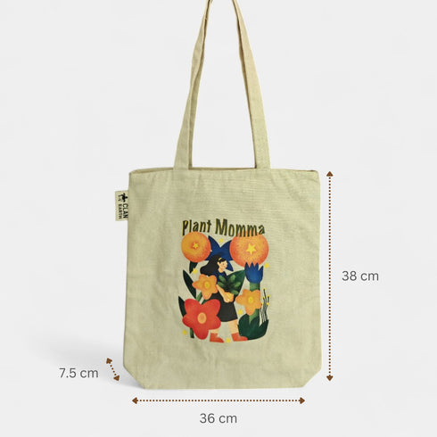 Plant Momma Canvas Zipper Tote Bags - Natural Canvas| Crafted in India | Zipped tote bag | DTF Print