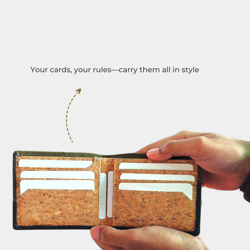 Kakapo Cork & Canvas Bifold Wallet - Olive green and black