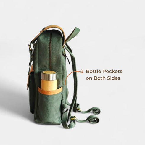Dugong Backpack - Tropical Green Brown- Canvas Daily/Office/City/Travel Sustainable Laptop Backpack
