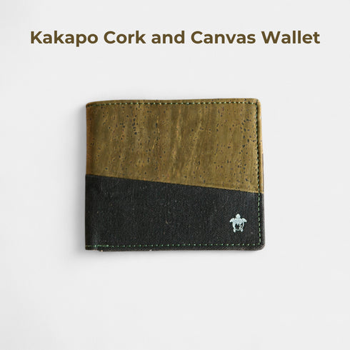 Kakapo Cork & Canvas Bifold Wallet - Olive green and black