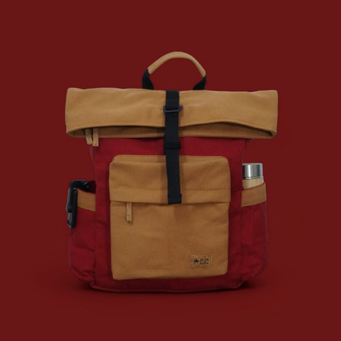 Armadillo Backpack - Fiery Red - Water Resistant Canvas Flap-top Travel Backpack