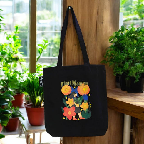 Plant Momma Canvas Zipper Tote Bags - Black | Crafted in India | Zipped tote bag | DTF Print