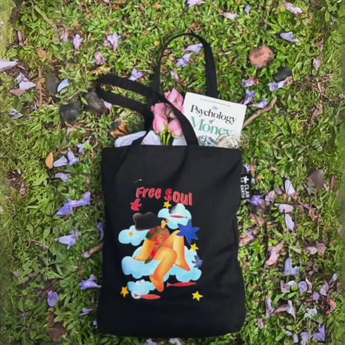 Free Soul Canvas Zipper Tote Bags - Black | Crafted in India | Zipped tote bag | DTF Print