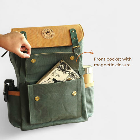 Dugong Backpack - Tropical Green Brown- Canvas Daily/Office/City/Travel Sustainable Laptop Backpack