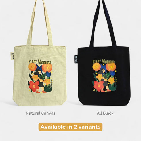 Plant Momma Canvas Zipper Tote Bags - Natural Canvas| Crafted in India | Zipped tote bag | DTF Print