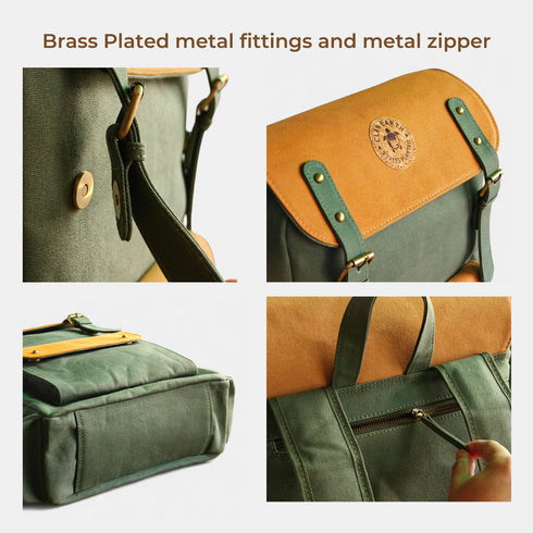 Dugong Backpack - Tropical Green Brown- Canvas Daily/Office/City/Travel Sustainable Laptop Backpack