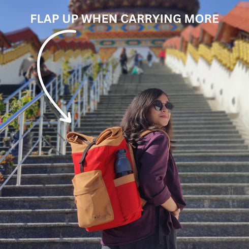 Armadillo Backpack - Fiery Red - Water Resistant Canvas Flap-top Travel Backpack