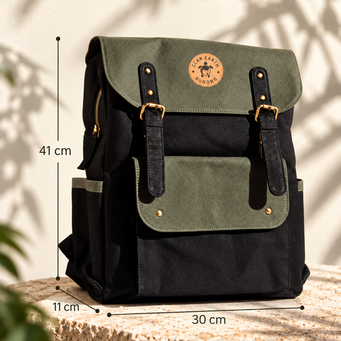 Dugong Backpack - Olive and Black - Canvas Daily/Office/City/Travel Sustainable Laptop Backpack