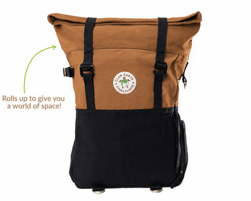 Pangolin Backpack - Camel Brown - Sustainable Eco Canvas Hyper-Functional Rolltop Travel Backpack