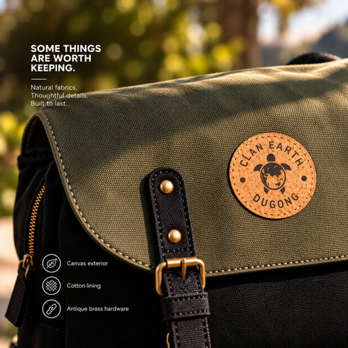 Dugong Backpack - Olive and Black - Canvas Daily/Office/City/Travel Sustainable Laptop Backpack