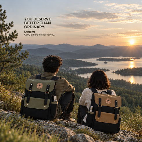 Dugong Backpack - Olive and Black - Canvas Daily/Office/City/Travel Sustainable Laptop Backpack