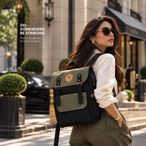 Dugong Backpack - Olive and Black - Canvas Daily/Office/City/Travel Sustainable Laptop Backpack