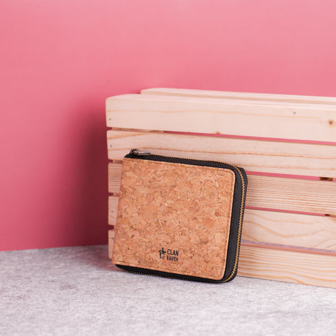 Kiwi Cork Zip Wallet - Tan - Unisex Cork Wallet for Men & Women