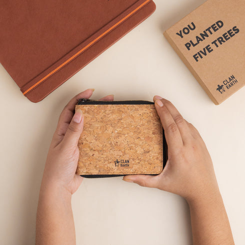 Kiwi Cork Zip Wallet - Tan - Unisex Cork Wallet for Men & Women