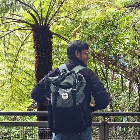 Pangolin Backpack - Water Resistant Canvas Rolltop Travel Backpack - Olive Green