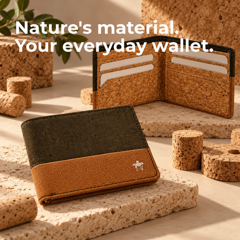 Kakapo Cork and Canvas Bifold Wallet - Olive Green and Brown - Unique Unisex Slim Wallet for Men and Women