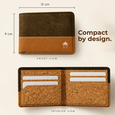 Kakapo Cork and Canvas Bifold Wallet - Olive Green and Brown - Unique Unisex Slim Wallet for Men and Women