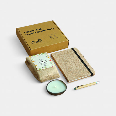 Nature-Inspired Sustainable Gift Hamper: Cork Notebook | Candle | Bamboo Pen | Grow Kit | Ecofriendly gift kits