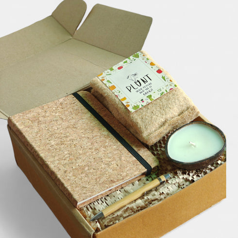 Nature-Inspired Sustainable Gift Hamper: Cork Notebook | Candle | Bamboo Pen | Grow Kit | Ecofriendly gift kits