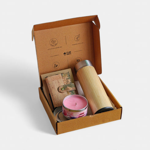Sustainable Elegance: Luxe Candle, Cork Wallet & Bamboo Bottle Gift Hamper