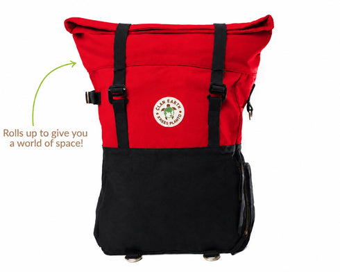 Pangolin Backpack - Cherry Red - Water Resistant Canvas Rolltop Travel Backpack