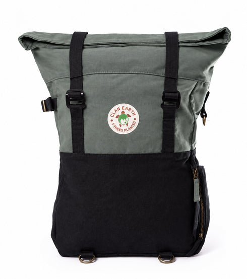 Pangolin Backpack - Water Resistant Canvas Rolltop Travel Backpack - Olive Green