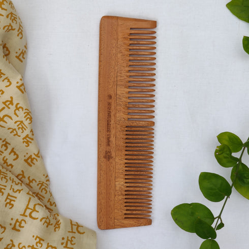 Neem Wood Comb - Wide and Narrow Spaced Teeth & Wide Teeth with Handle - Detangling & Styling - Combo Pack
