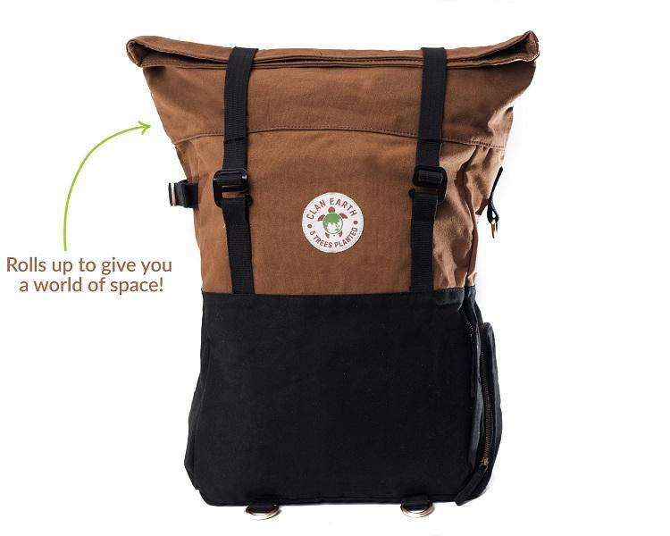 Pangolin Backpack - Water Resistant Canvas Rolltop Travel Backpack - Olive Green thumbnail 3