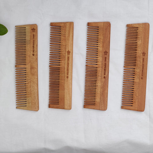 Neem Wood Comb - Wide and Narrow Spaced Teeth - Detangling & Styling - Pack of 4