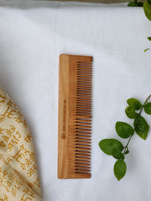 Neem Wood Comb - Wide and Narrow Spaced Teeth - Detangling & Styling - Pack of 4
