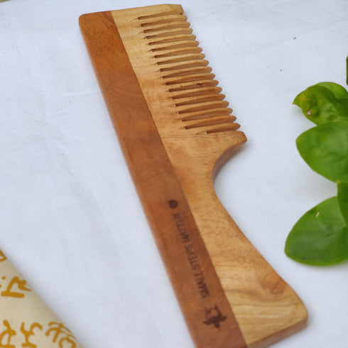 Neem Wood Comb - Wide Teeth with Handle - Detangling & Styling - Pack of 4