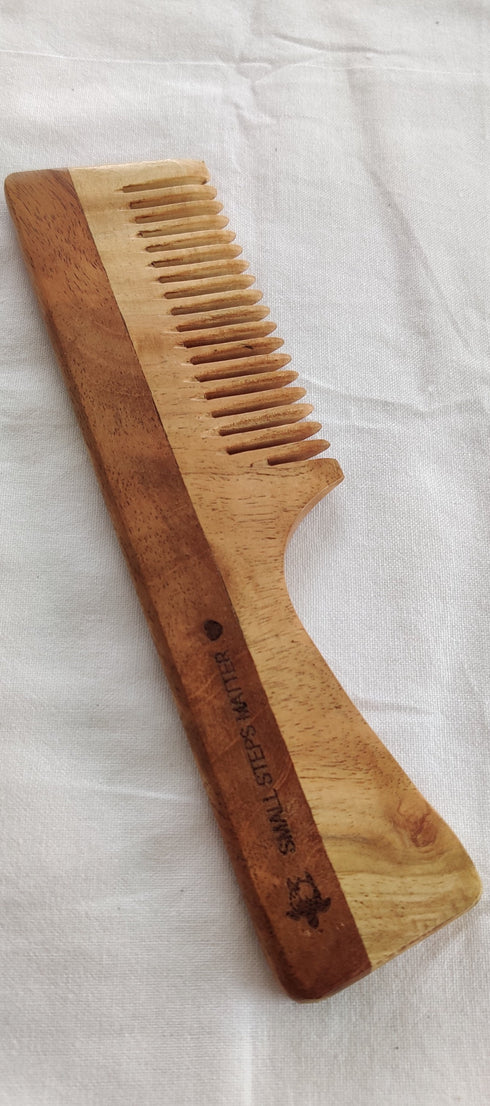 Neem Wood Comb - Wide Teeth with Handle - Detangling & Styling - Pack of 4