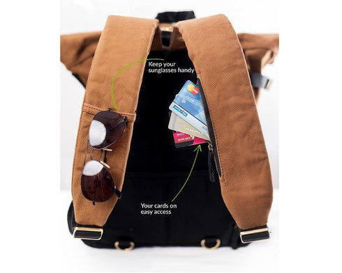 Pangolin Backpack - Charcoal Black - Water Resistant Canvas Rolltop Travel Backpack