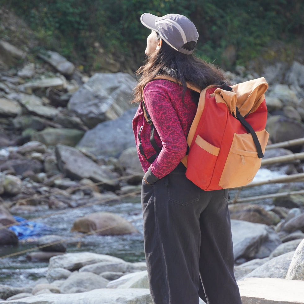 Armadillo Backpack - Fiery Red - Water Resistant Canvas Flap-top Travel Backpack thumbnail 4