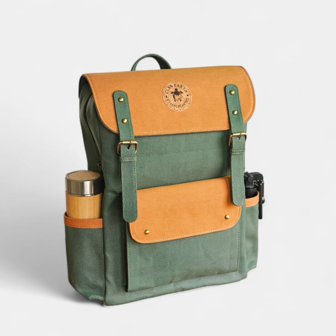 Dugong Backpack Tropical Green Brown- Canvas Daily/Office/City